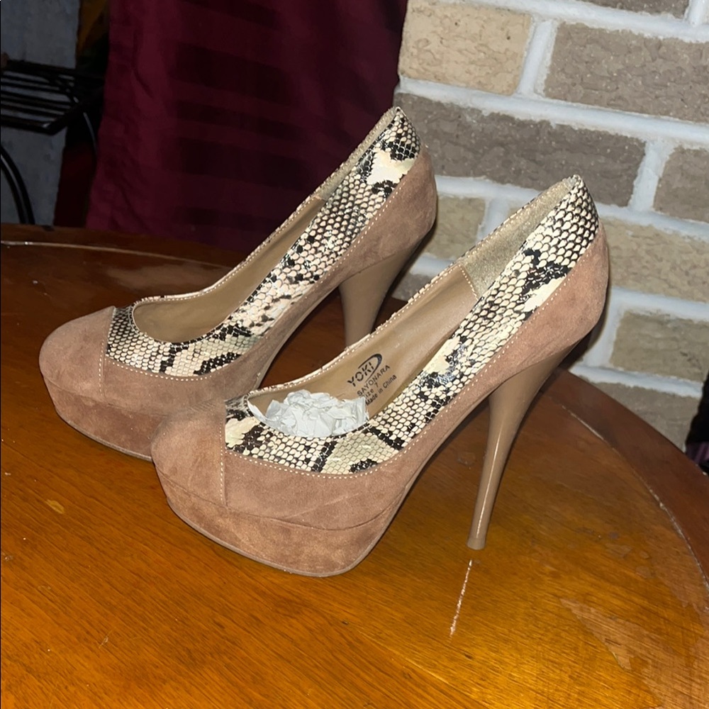 Chic Brown and Snakeskin High Heels